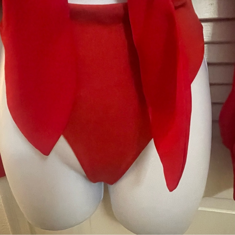 BABATON Aritzia Bodysuit XXS Red Long Sleeve Tie Front Ace Blazer Style Thong - Picture 4 of 13
